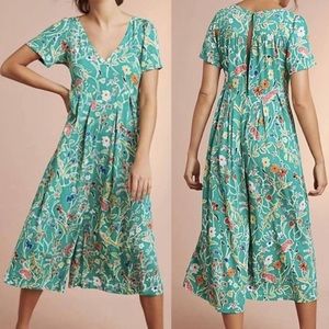 Anthropologie Floreat Yardley Wide Leg Short Sleeve Jumpsuit Green